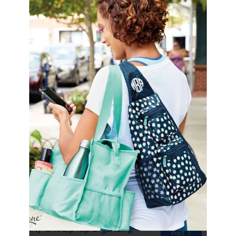 Thirty-One Sling Back Bag Navy Geo Dot 2469-